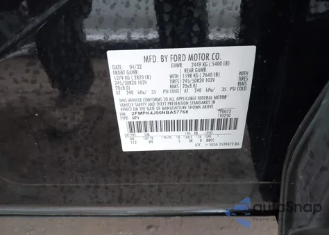 2022 Ford Edge St-Line z USA, uszkodzony, nr VIN 2FMPK4J96NBA57768